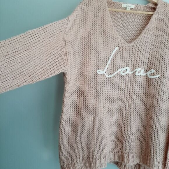 ELAN "Love" V-neck Pullover Knit Sweater Top Light Pink Sz M - Picture 9 of 15